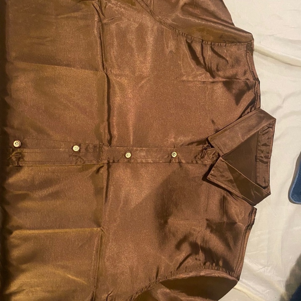 Brown Satin Button Up